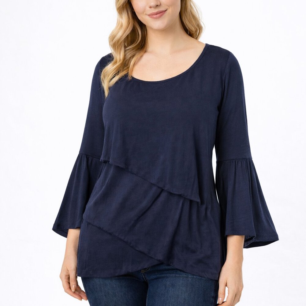 Naked Zebra Navy Blue Bell Sleeve Layered Tunic Top Women’s Size S